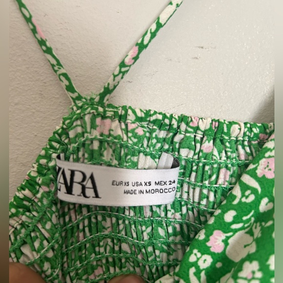 Zara Green Floral Maxi Slip Dress Smocked Back Size XS - Picture 2 of 5